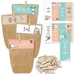 Adventskalender Rechenaufgaben rosa / türkis 