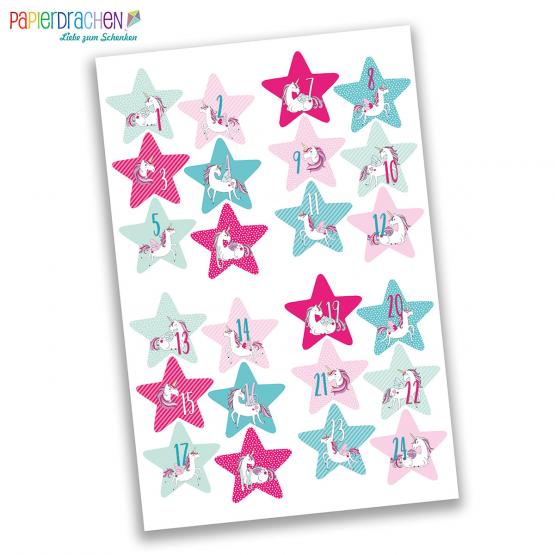 Adventskalender Zahlen Einhorn Sterne 